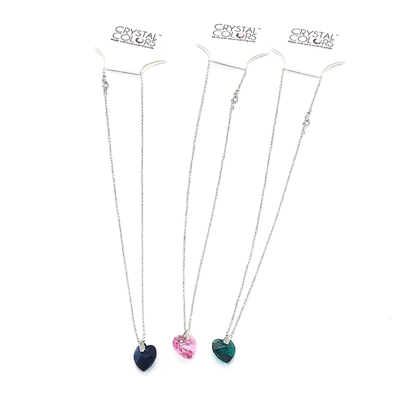 Made with Swarovski Crystals Heart Pendant Necklace in Silver - 3 Colors - 18" - Picture 3 of 8
